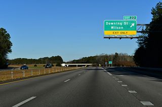 Downing Street leads 3.17 miles east from I-587/795 to Goldsboro Street at Five Points in Wilson.