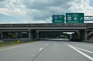 The westbound beginning of Interstate 587 at U.S. 264/NC 11 Bypass in Greenville, North Carolina