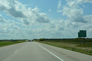 Cass County Route 7 lines 145th Avenue SE south from Exit 320 five miles to the community of Embden.