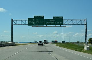 Sheyenne Street leads two miles north from Exit 346 B to the West Fargo city center at Business Loop I-94/U.S. 10 (Main Avenue).