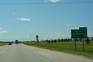 Exit 347 departs I-94/U.S. 52 west for 9th Street E north into older portions of West Fargo and south along the Fargo city line to the Osgood neighborhood at 40th Avenue S.