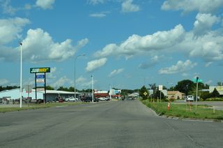 Main Street angles northeast to the Valley City residential street grid at 5th Street SW.