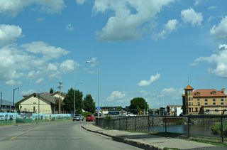 Main Street straddles the north side of the Sheyenne River east of 5th Avenue SW.