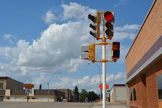 Vintage Eagle traffic lights formerly used at Main Street and 2nd Avenue E.