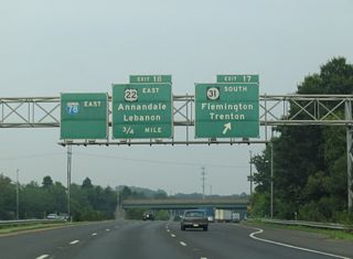 A four lane highway through Clinton Township, Route 31 expands to accommodate directional ramps with I-78/U.S. 22 near Annandale. Exit 17 joins Route 31 south two miles from Allerton and ten miles from U.S. 202 at Flemington.