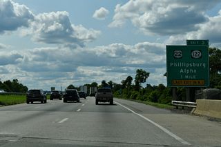 One mile east of the directional cloverleaf interchange (Exit 3) with U.S. 22 west to Phillipsburg and Route 122 west to the borough of Alpha. Route 173 ties into Exit 3 from the south.