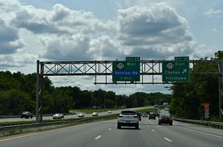 Hunterdon County Route 513 overlaps with Route 173 (Main Street) through Clinton. Emerging at Exit 15, CR 513 heads south along the Franklin / Union Township line to Pittstown.