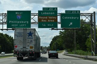 Exit 20 B departs I-78 west for CR 639 (Cokesbury Road) north. CR 639 runs 5.73 miles north to Cokesbury and west to High Bridge from U.S. 22 in Lebanon.
