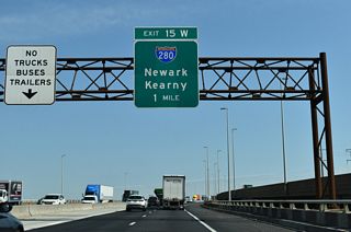 Both Spurs of the New Jersey Turnpike rise to span the Passaic River into Hudson County. Exit 15 W for Interstate 280 west to County Route 508 (Newark Avenue) lies immediately north of the crossing in a wetlands area of Kearny.