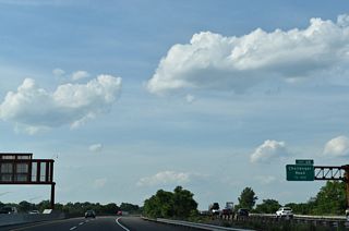 Exit 68 departs from Interstate 95 northbound next to parallel Challenger Road in Ridgefield Park Village.