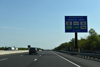 6.7 miles separate Exit 7 from Exit 7 A with Interstate 195 at Robbinsville Township. Service areas line both sides of the Turnpike between the two interchanges.