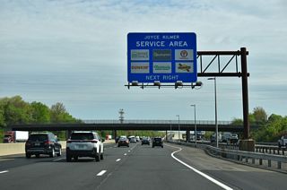 Church Lane passes over the New Jersey Turnpike at the ramp linking the Inner Roadway with the Joyce Kilmer Service Plaza in East Brunswick Township.