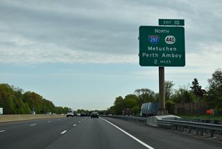 Advancing northeast through Edison Township, the New Jersey Turnpike next meets Interstate 287 and Route 440 at Exit 10.