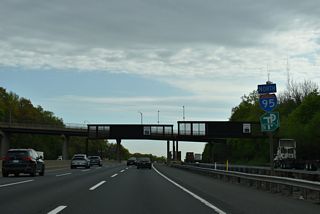 Reassurance markers for I-95 and the New Jersey Turnpike preceding the dynamic messages signs by the Grandview Avenue overpass.