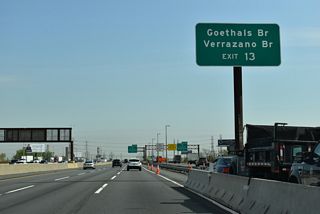Interstate 278 crosses the Verrazano Narrows Bridge 9.5 miles to the east between Staten Island and Brooklyn. The suspension bridge is tolled.