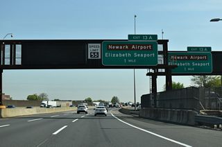 Continuing through the city of Elizabeth to the directional T interchange (Exit 13 A) with Route 81. Exit 13 A also Jersey Gardens Boulevard and North Avenue for the Elizabeth Seaport and The Mills at Jersey Gardens retail center.