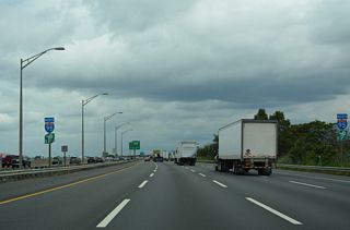 Continuing northward on Interstate 95 alongside Newark Liberty International Airport (EWR) into Newark and Essex County.