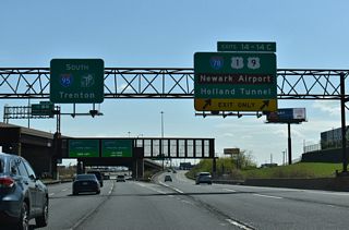 I-78 travels west from Newark to Irvington, Springfield, Pluckemin, and Easton, Pennsylvania. U.S. 1/9 follow a freeway south from the Pulaski Skyway to Newark Airport (EWR) and U.S. 22 west.