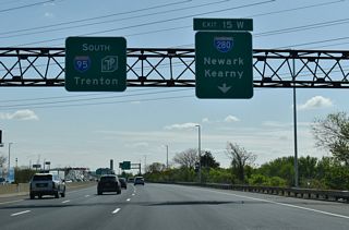Interstate 95 south on the New Jersey Turnpike West Spur at I-280 in Kearny