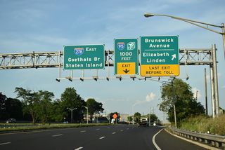 Brunswick Avenue north connects I-278 with Route 439 (Bayway) west, Pulaski Street and Cole Place in the city of Elizabeth. Bayway Avenue extends east to Amboy Avenue near the Hudson River and northwest to the rotary (Bayway Circle) joining Route 439 with U.S. 1/9 (Carlton Street) and Elmora Avenue.