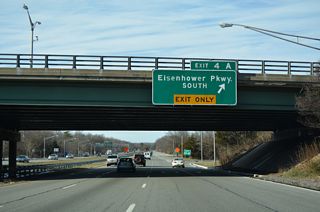 South from Exit 4 A, Eisenhower Parkway (CR 609) leaves Roseland for Route 10 (Mount Pleasant Avenue) at Morehousetown in Livingston Township.