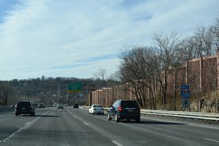 Second Watchung Mountain comes into view beyond this confirming marker posted west of Exit 8.