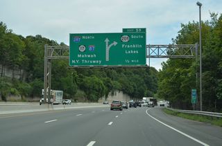 A three wye interchange (Exit 59) joins I-287 with New Jersey Route 208 in a half mile. Route 208 constitutes a 10.07 mile long expressway leading southeast to Route 4 at Fair Lawn.