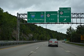 Exit 66 serves Route 17 south, while access to NY 17 through Hillburn is 2.4 miles ahead via I-87 north at Exit 15 A. New Jersey Route 17 extends NY 17 another 26.80 miles south to Ramsay, Allendale and Paramus.