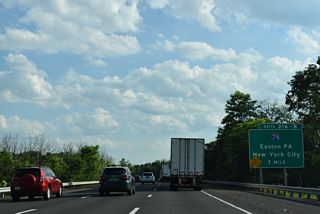 A 144 mile long route, Interstate 78 travels east to New York City and west to the Lehigh Valley and I-81 near Harrisburg, Pennsylvania.