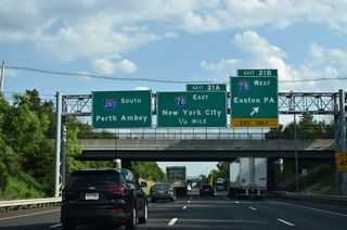 The control city for I-78 west was changed from Clinton to Easton, Pennsylvania in the mid 1990s. The freeway leaves the Garden State over a toll bridge spanning the Delaware River near Alpha.