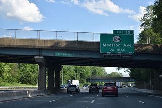 Route 124, the former alignment of Route 24, follows Madison Avenue southeast to Madison and South Street north to U.S. 202 in Downtown Morristown.