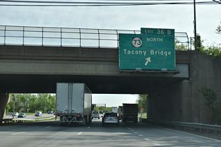 A loop ramp (Exit 36 B) follows onto Route 73 north to Moorestown Mall, Maple Shade township and Palmyra.