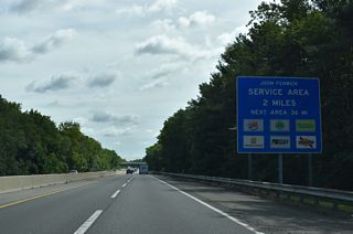 The New Jersey Turnpike includes service plazas located at regular intervals along the 122 mile long toll road that provide gas, food, and tourist information.