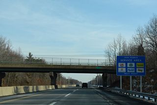Pennsgrove Auburn Road (Salem County Route 641) passes over the New Jersey Turnpike northbound ahead of the John Fenwick Service Plaza.