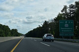 The first New Jersey Turnpike mainline interchange joins the toll road with U.S. 322 at Exit 2, 14 miles northeast of Deepwater in Gloucester County. U.S. 322 links Chester, Pennsylvania with Atlantic City, New Jersey.