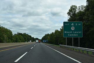 Continuing northward into Mount Laurel township, the NJ Turnpike next meets Route 73 at Exit 4 near Ramblewood. A major arterial, Route 73 travels south from the Tacony-Palmyra Bridge to Voorhees and Berlin.