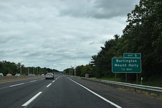 CR 541 intersects Route 38, 3.7 miles miles to the south in Mount Holley. North of Exit 5, CR 541 meets Interstate 295 in 1.5 miles and ends at U.S. 130 in 3.7 miles at High Street in Burlington. U.S. 130 provides the connection from CR 541 to the Burlington-Bristol Bridge (PA 413) across the Delaware River.