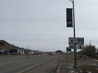 U.S. 6 continues to the Ralston Valley and Tonopah Airport (TPH) en route to SR 375 (Extraterrestrial Highway) at Warm Springs, 49.2 miles to the east. U.S. 95 south reaches the Esmeralda County seat of Goldfield in 26 miles.