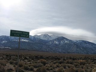 Boundary Peak rises to the south across from Montgomery Peak in California. With an elevation of 13,140 feet above sea level, Boundary Peak is the Nevada high point.
