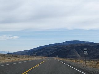 U.S. 6 parallels Pinchot Creek to the north across a valley separating the Volanic Hills from Miller Mountain.