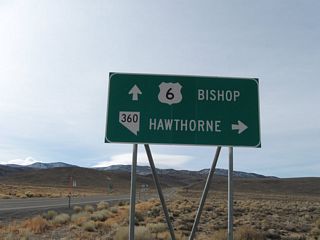 Westbound U.S. 6 (Grand Army of the Republic Highway / Midland Trail) at Nevada 360, which travels north to Mina and U.S. 95.