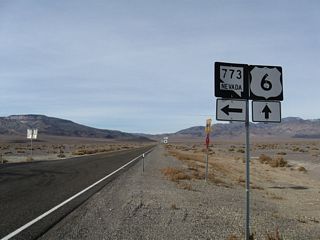 Westbound U.S. 6 meets Nevada 773 southwest to Nevada 264.