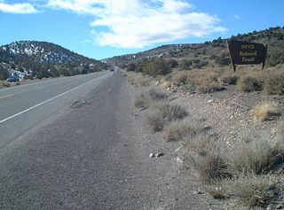 Westbound U.S. 6 enters Inyo National Forest as it heads up toward Montgomery Pass. Photo taken 1/20/02.