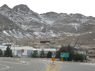 Ahead is the junction with U.S. 95. From this intersection, U.S. 6 west and U.S. 95 north proceed west through downtown Tonopah (right turn), while U.S. 95 south leads to Goldfield, Beatty, and Las Vegas via a left turn.
