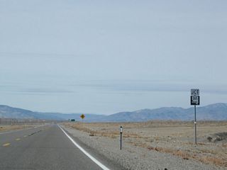 Approaching Blair Junction, U.S. 6 west and U.S. 95 north meet Nevada 265 (Nivloc Road) south to Silver Peak.