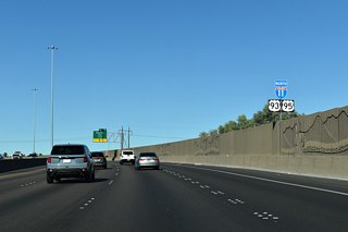 I-11/U.S. 93-95 (Oran K. Gragson Freeway) rises above Stewart Avenue one mile from Exit 73 with Eastern Avenue to Boulder Highway and North Las Vegas.