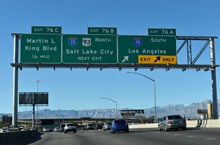 I-15 parallels the Las Vegas Strip to the west as it heads south to the California border and the greater Los Angeles area.