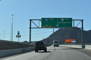I-215 travels 11.17 miles west along the Bruce Woodbury Beltway from I-11/SR 564 (Lake Mead Parkway) to I-15 near Harry Reid International Airport (LAS). CC-215 overlays the remainder of the 53 mile long beltway around the western perimeter of Las Vegas.