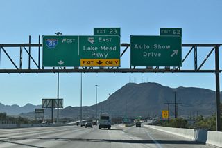 Exit 62 leaves I-11 south for Auto Show Drive just ahead of Exit 23 to both SR 564 (Lake Mead Parkway) east to Henderson and Lake Las Vegas and Interstate 215 west to Green Valley and Paradise. 