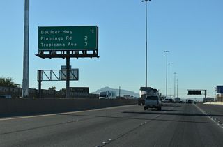 Exits for Flamingo Road in 2.5 miles and Tropicana Avenue in three miles miles both join the Oran K. Gragson freeway with the Las Vegas Strip.